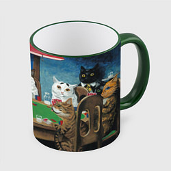 Кружка 3D Коты играют в покер, цвет: 3D-зеленый кант