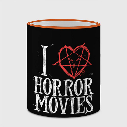 Кружка цветная I Love Horror Movies / 3D-Оранжевый кант – фото 2