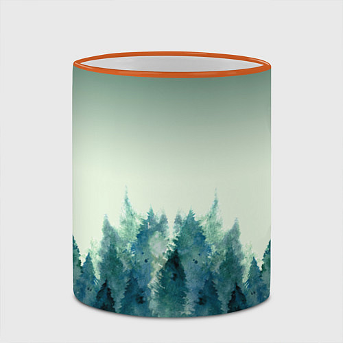 Кружка цветная Акварельный лес градиент / 3D-Оранжевый кант – фото 2