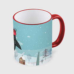 Кружка 3D Милый пингвин, цвет: 3D-красный кант