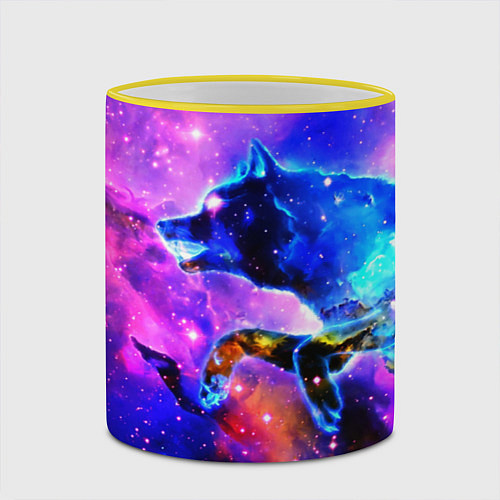 Кружка цветная Волки / 3D-Желтый кант – фото 2