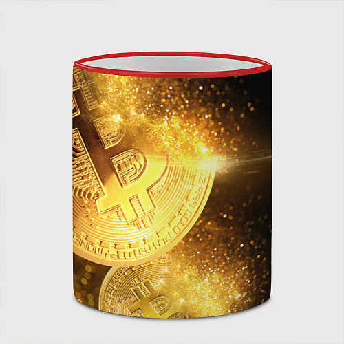 Кружка цветная БИТКОИН ЗОЛОТО BITCOIN GOLD / 3D-Красный кант – фото 2