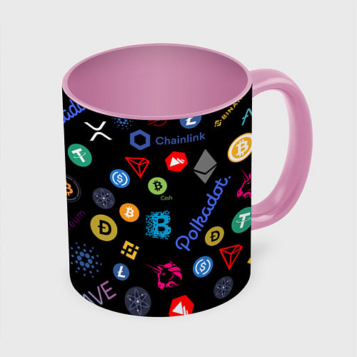 Кружка цветная BITCOIN PATTERN БИТКОИН Z / 3D-Белый + розовый – фото 1