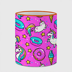 Кружка 3D Единороги с пончиками, цвет: 3D-оранжевый кант — фото 2