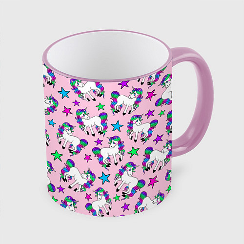Кружка цветная Единороги и звезды / 3D-Розовый кант – фото 1