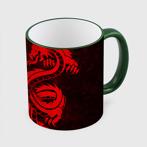 Кружка цветная BLACK RED DRAGONS TATOO / 3D-Зеленый кант – фото 1