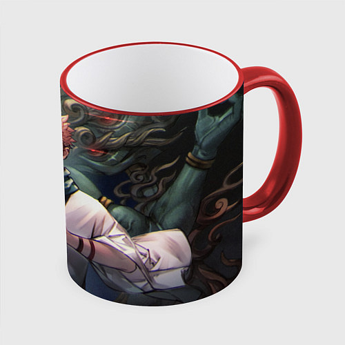 Кружка цветная МАГИЧЕСКАЯ БИТВА SUKUNA / 3D-Красный кант – фото 1