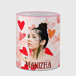 Кружка 3D Manizha на фоне сердечек, цвет: 3D-розовый кант — фото 2