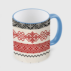 Кружка 3D Славянский узор красно-черный, цвет: 3D-небесно-голубой кант
