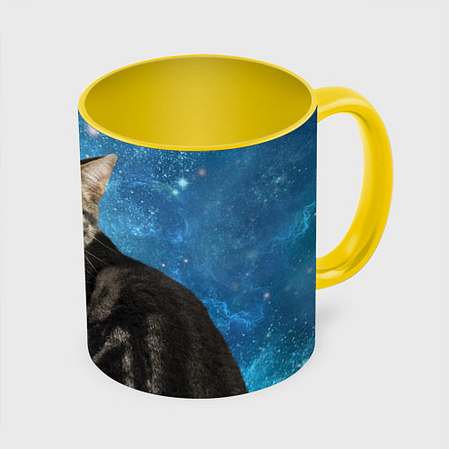 Кружка цветная Кот Космос / 3D-Белый + желтый – фото 1