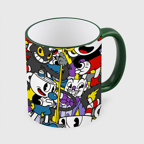 Кружка цветная Cuphead главные герои / 3D-Зеленый кант – фото 1