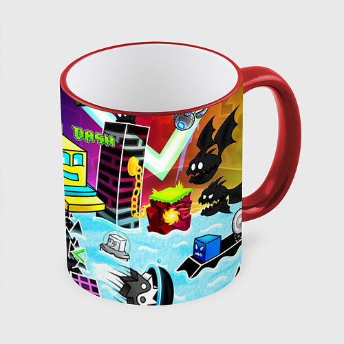 Кружка цветная Geometry Dash / 3D-Красный кант – фото 1
