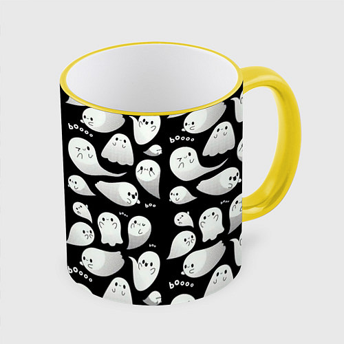 Кружка цветная Boo Привидения / 3D-Желтый кант – фото 1