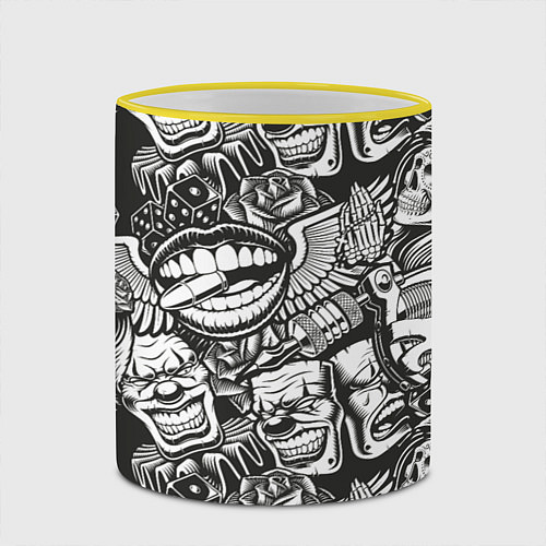 Кружка цветная Тату ретро / 3D-Желтый кант – фото 2