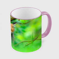 Кружка 3D Лисенок в зеленом лесу, цвет: 3D-розовый кант