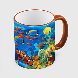 Кружка 3D Коралловые рыбки, цвет: 3D-оранжевый кант