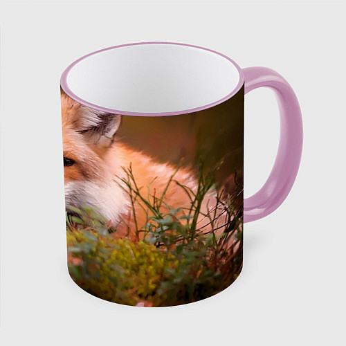 Кружка цветная Лисица в засаде / 3D-Розовый кант – фото 1