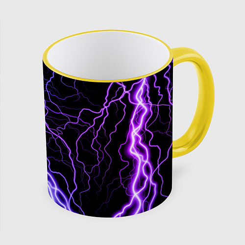 Кружка цветная НЕОНОВАЯ МОЛНИЯ ГРОЗА / 3D-Желтый кант – фото 1