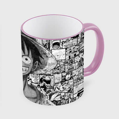 Кружка цветная Луфи улыбается one piece / 3D-Розовый кант – фото 1