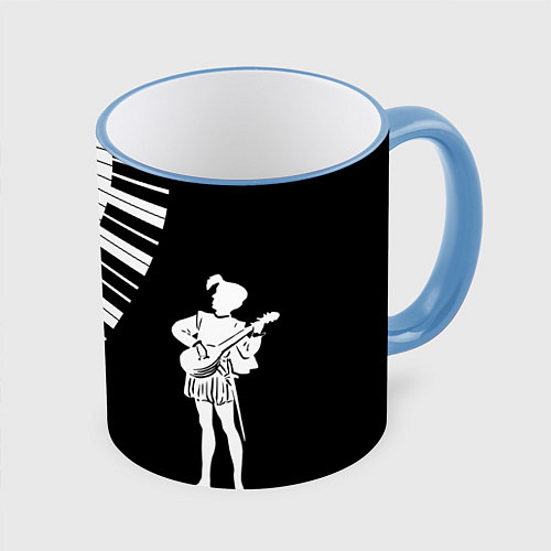 Кружка цветная Черно Белое пианино / 3D-Небесно-голубой кант – фото 1