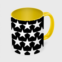 Кружка 3D Белые звёзды на чёрном фоне 2, цвет: 3D-белый + желтый