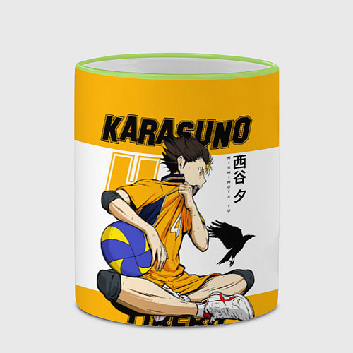 Кружка цветная Юу Нишиноя из Карасуно Haikyu!! / 3D-Светло-зеленый кант – фото 2