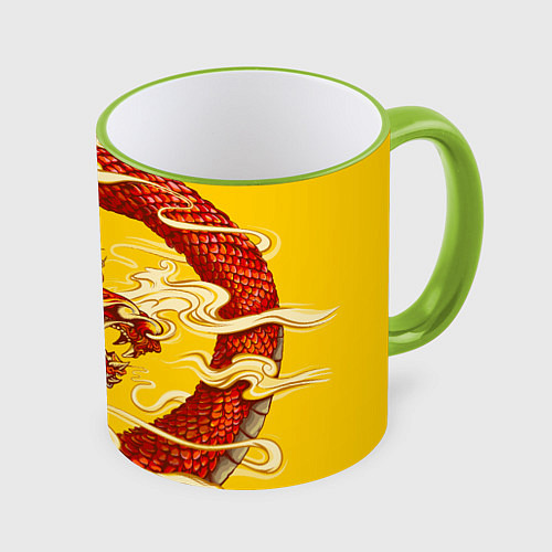 Кружка цветная Китайский Дракон, China Dragon / 3D-Светло-зеленый кант – фото 1