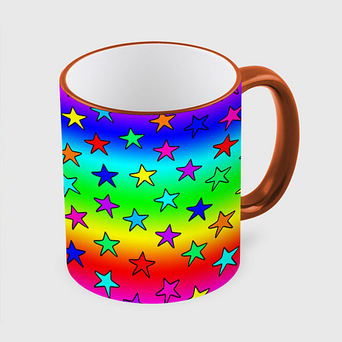 Кружка цветная Радужные звезды / 3D-Оранжевый кант – фото 1