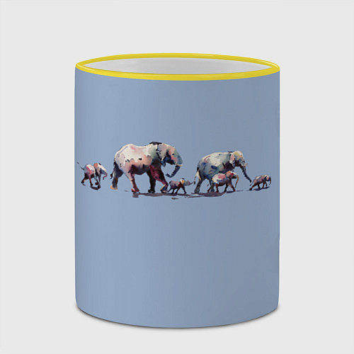Кружка цветная Слоны / 3D-Желтый кант – фото 2