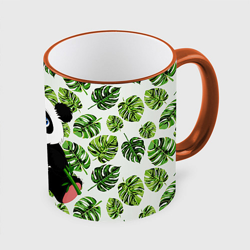 Кружка цветная Милая Панда Летняя / 3D-Оранжевый кант – фото 1