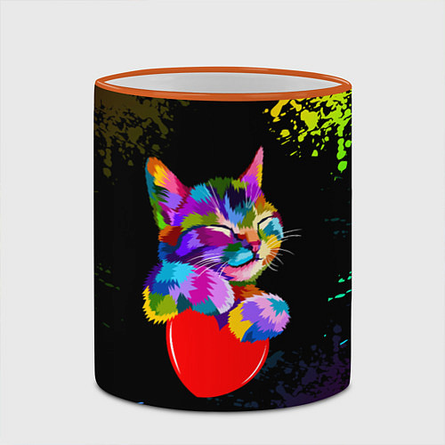 Кружка цветная РАДУЖНЫЙ КОТИК RAINBOW KITTY / 3D-Оранжевый кант – фото 2