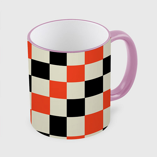Кружка цветная Образец шахматной доски / 3D-Розовый кант – фото 1