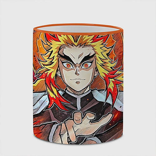 Кружка цветная Ренгоку Клинок демонов / 3D-Оранжевый кант – фото 2