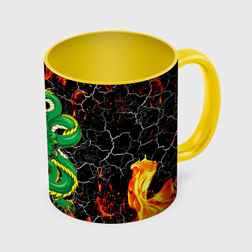 Кружка цветная Дракон Огонь Dragon Fire / 3D-Белый + желтый – фото 1