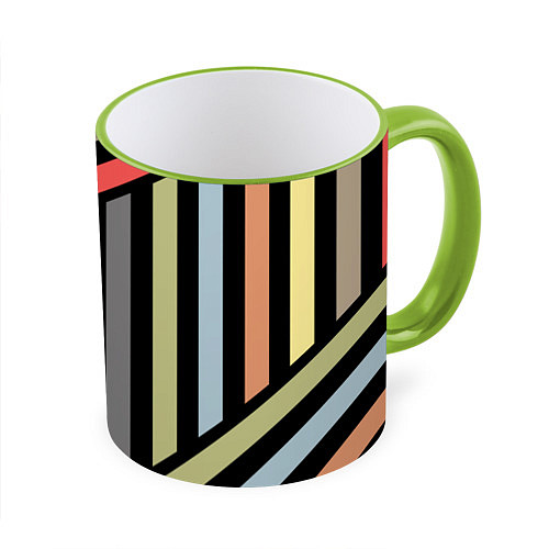 Кружка цветная Абстрактный полосатый узор / 3D-Светло-зеленый кант – фото 1