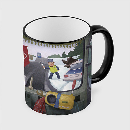 Кружка цветная Русский дальнобойщик / 3D-Черный кант – фото 1