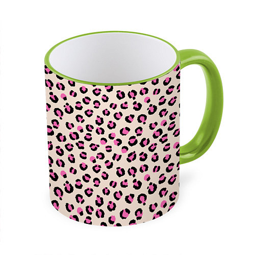 Кружка цветная Леопардовый принт розовый / 3D-Светло-зеленый кант – фото 1