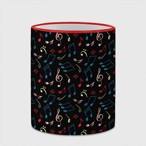 Кружка цветная Ноты паттерн / 3D-Красный кант – фото 2