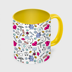 Кружка цветная Медицинский паттерн