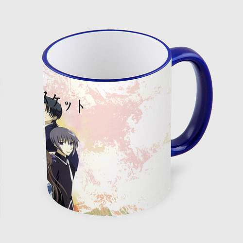 Кружка цветная Корзинка фруктов персонажи / 3D-Синий кант – фото 1