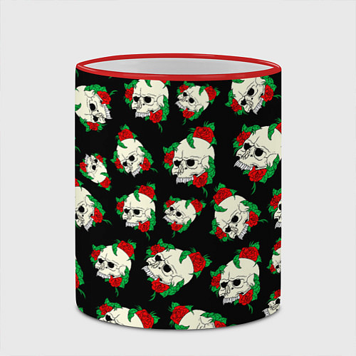 Кружка цветная Черепа и розы Skull and Roses / 3D-Красный кант – фото 2