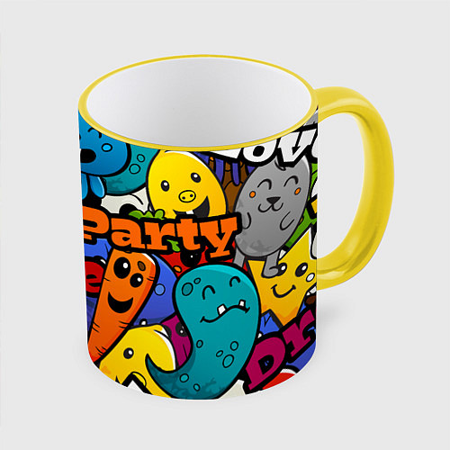 Кружка цветная LOVE PEACE PARTY Z / 3D-Желтый кант – фото 1