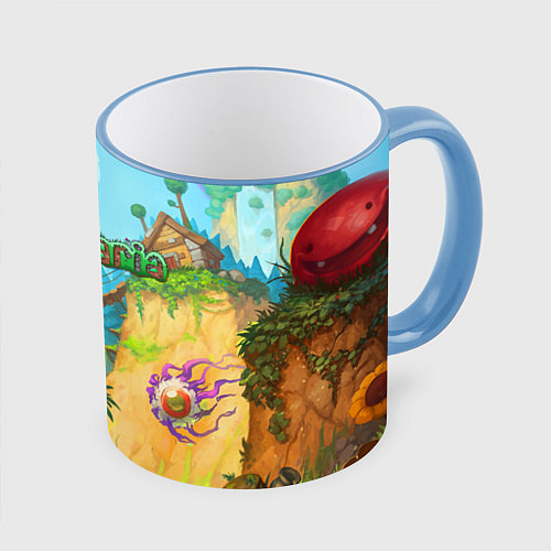 Кружка цветная Terraria Террария Z / 3D-Небесно-голубой кант – фото 1