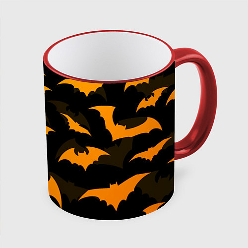 Кружка цветная ЛЕТУЧИЕ МЫШИ НОЧЬ ХЕЛЛОУИН HALLOWEEN NIGHT BATS / 3D-Красный кант – фото 1
