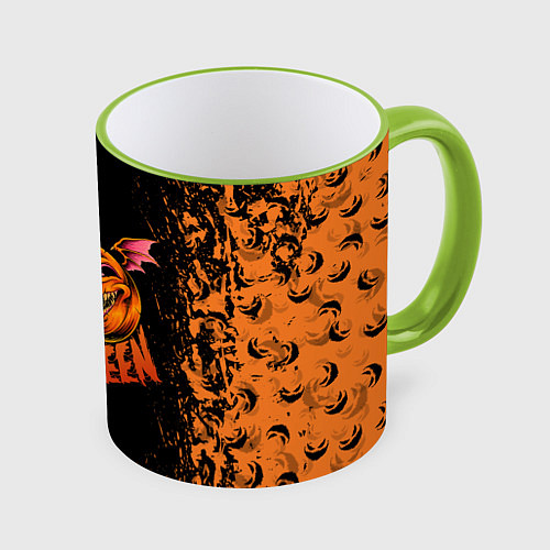 Кружка цветная Веселая тыква на хеллоуин / 3D-Светло-зеленый кант – фото 1