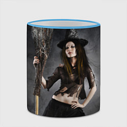 Кружка 3D Милая ведьма с метлой, цвет: 3D-небесно-голубой кант — фото 2