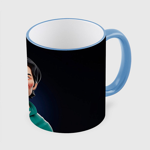 Кружка цветная Сон Ги Хун / 3D-Небесно-голубой кант – фото 1