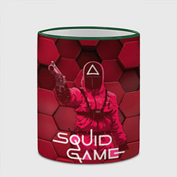 Кружка 3D Игра в кальмара - красные 3D кубы, цвет: 3D-зеленый кант — фото 2