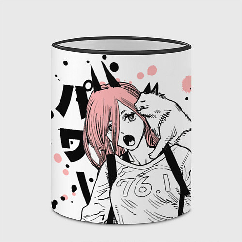 Кружка цветная Power с котиком - Chainsaw Man / 3D-Черный кант – фото 2