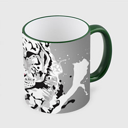 Кружка 3D Белый снежный тигр, цвет: 3D-зеленый кант